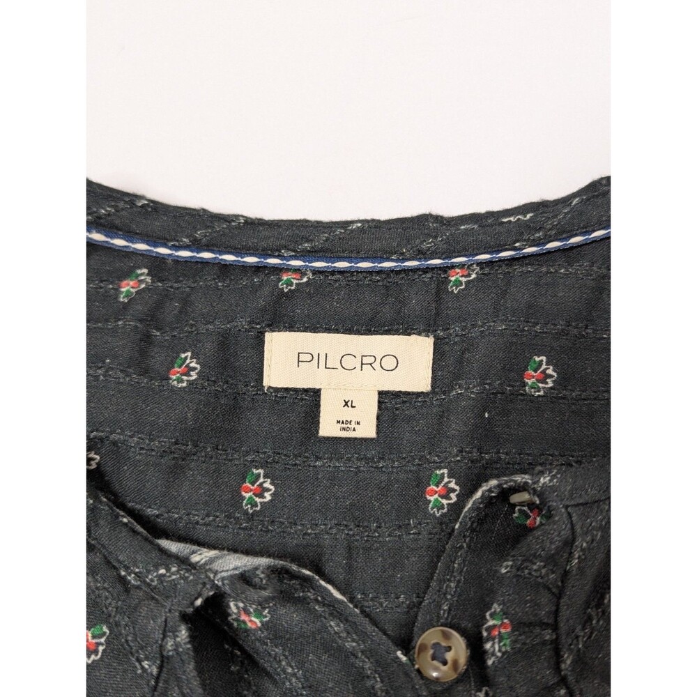 PILCRO By Anthropologie The Keira Blouse Womens XL Black Floral Cottagecore Top - Picture 4 of 6